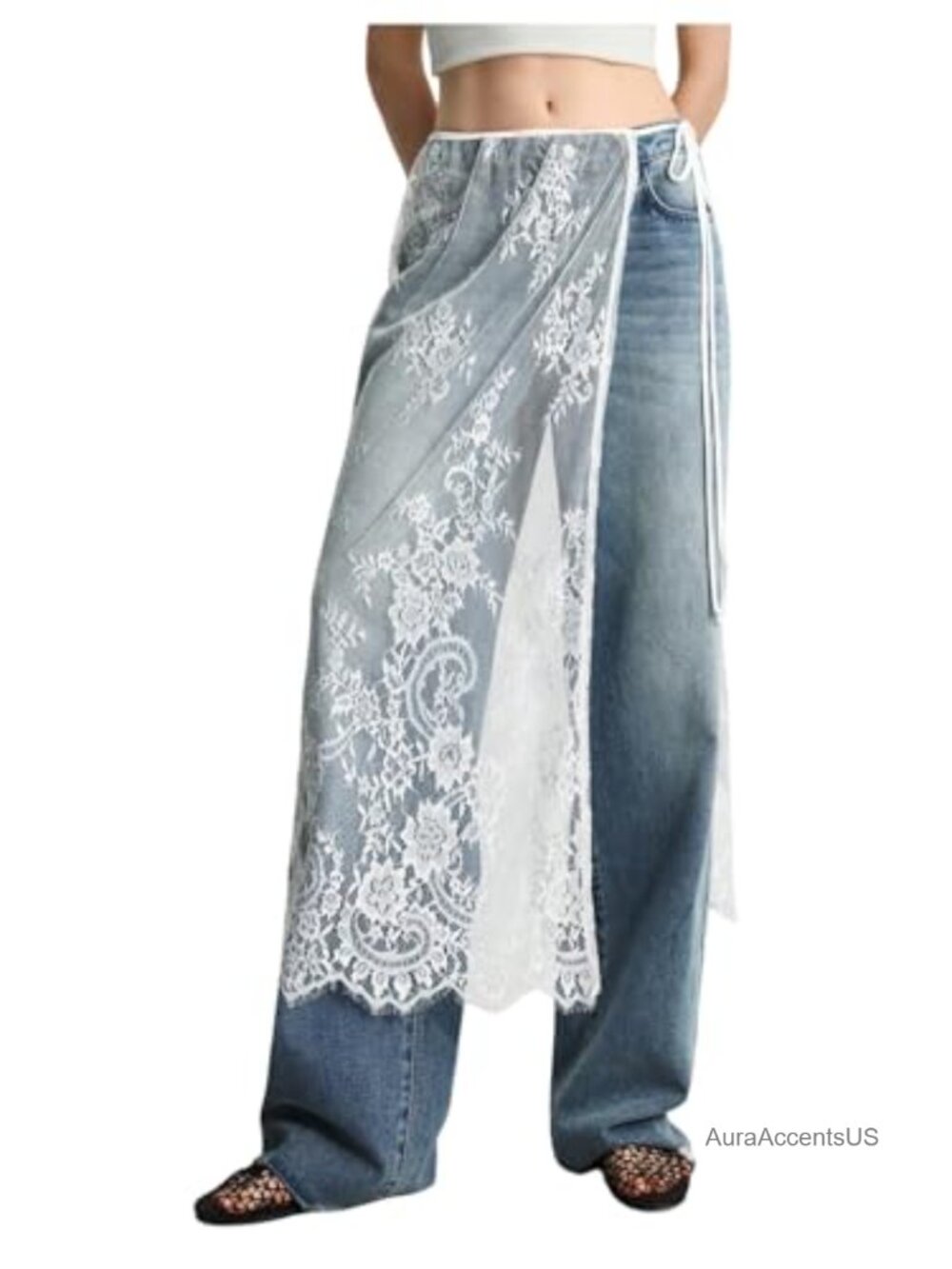 Lace Floral Wrap Skirt Tie Side Sheer Cover Up Long Midi No Stretch